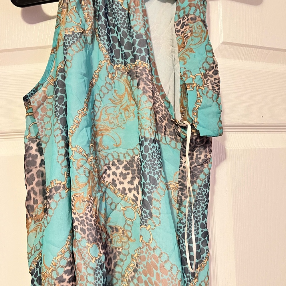 Chic Turquoise and Gray Women's Top